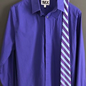 Purple 1MX Express men’s dress shirt with tie